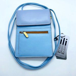 ILI New York Organizer Crossbody Bag Powder Blue Pink 5.5" x 8" New w/ Tags
